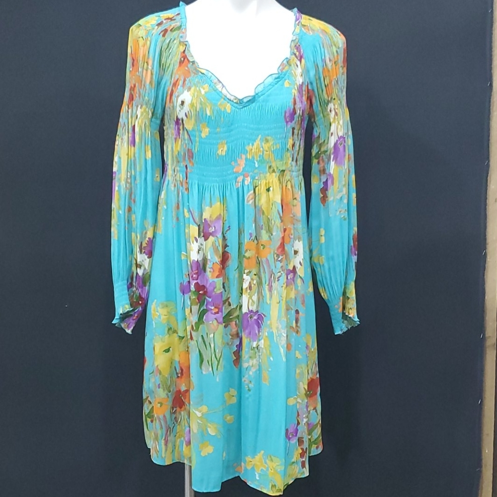 Sunny Leigh Floral Midi Dress - Turquoise and Multicolor
